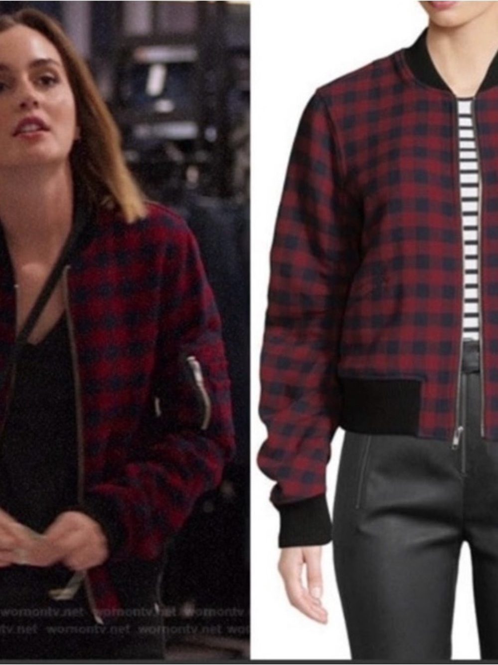 A.L.C. Red and Black Plaid Bomber Jacket